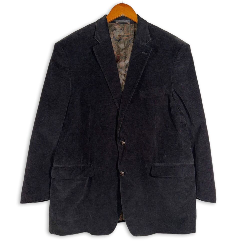 Vintage Lauren Ralph Lauren Black Corduroy Blazer Elbow Patch Paisley XL